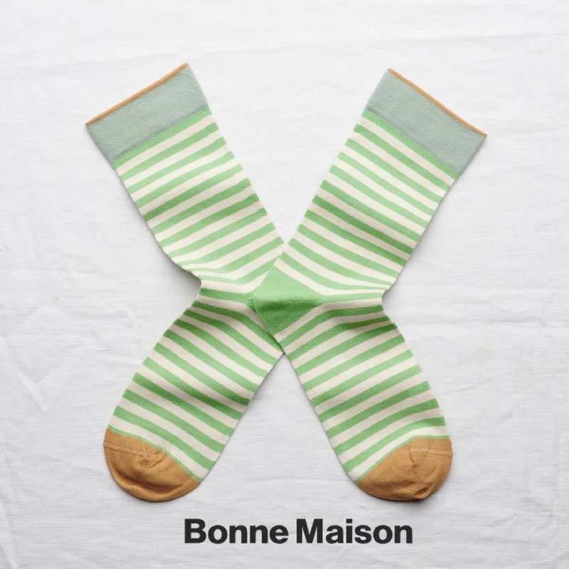 Act Now Bonne Maison Stripe Lichen Cotton Unisex Socks RY1-16