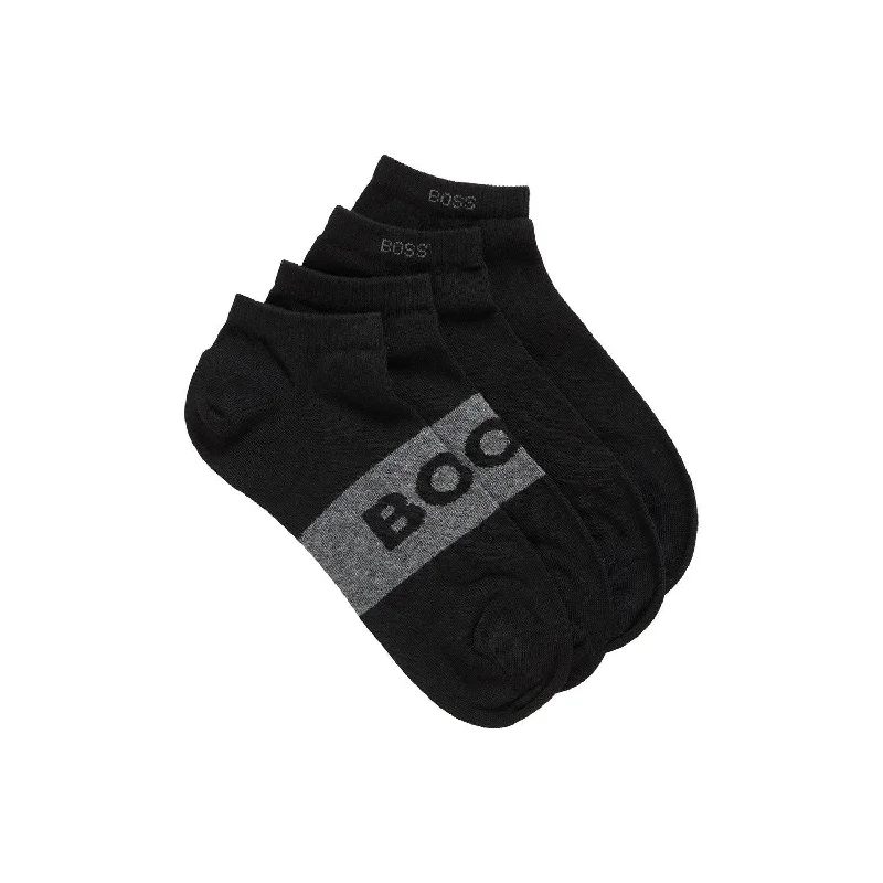 Weekend Deal BOSS 2 Pack Quality Cotton Blend Logo Ankle Sock - Black
