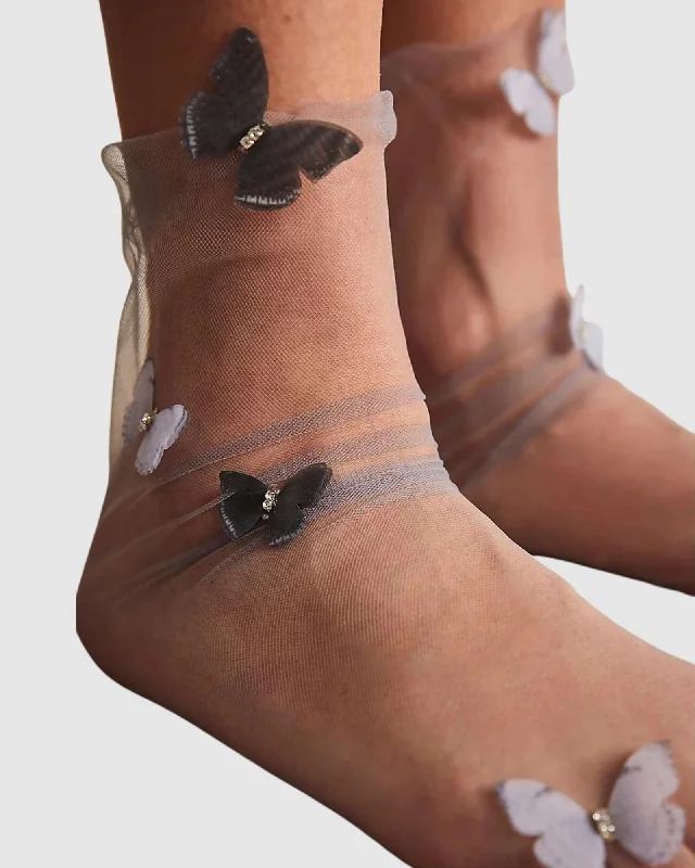 Big Savings Butterfly Tulle Sock - Black