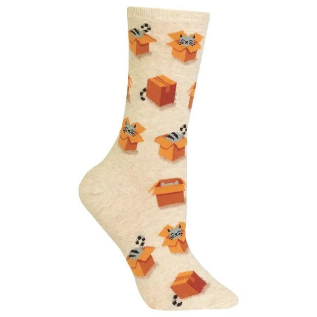 Weekend-Only Price Drops "Cats in Boxes" Cotton Crew Socks by Hot Sox - Medium