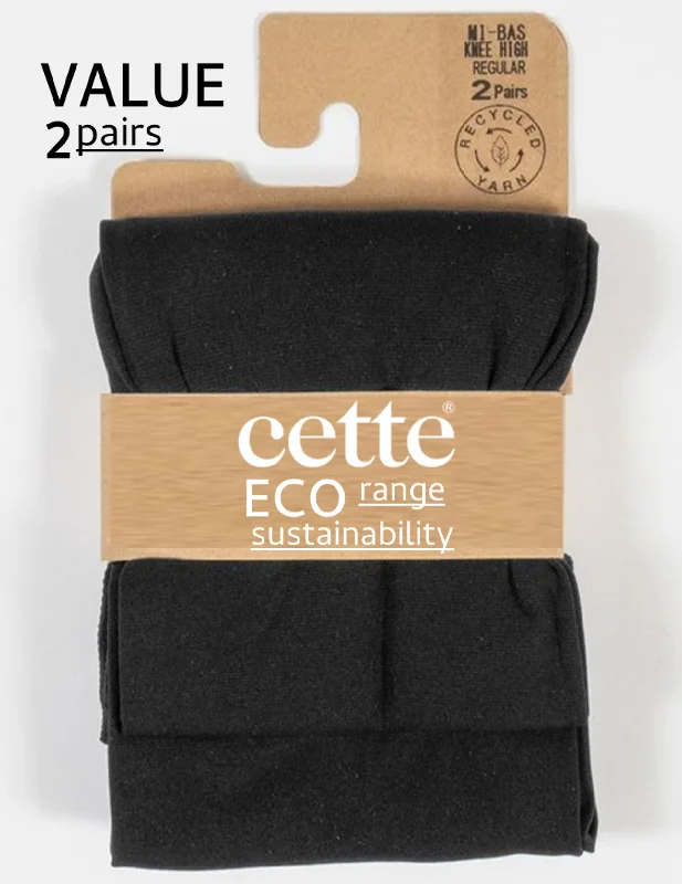 Cette ECO Orleans Wide Knee High Stockings (Value Twin Pack) Black