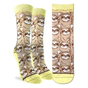 Take Action "Coffee Sloth" Crew Socks by Good Luck Sock - Medium