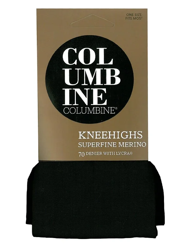 Mega Discount Columbine 2425 Plain Knit Superfine Merino Wool 70 Knee Highs Black