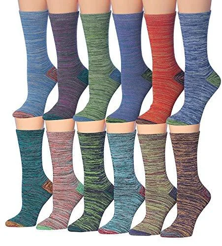 Tipi Toe Women's 12 Pairs Colorful Patterned Crew Socks