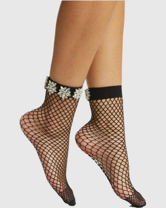 Weekend Savings Extravaganza Crystal Couture Fishnet Sock - Black