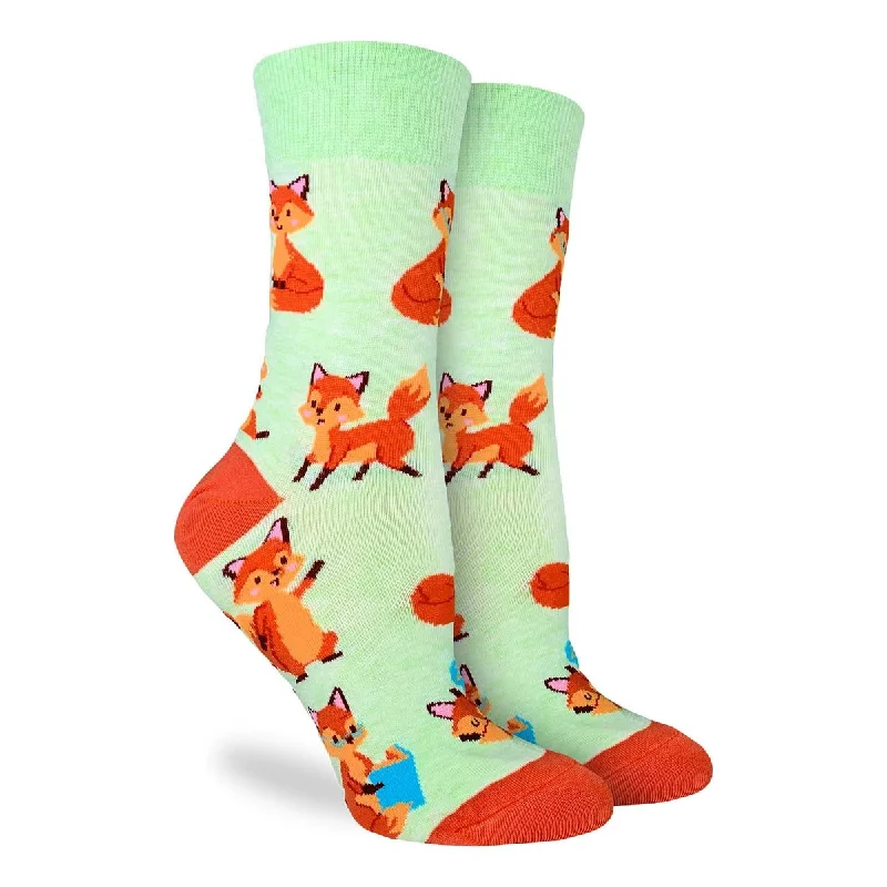 Reduced Rates "Cute Fox" Cotton Crew Socks by Good Luck Sock - Medium