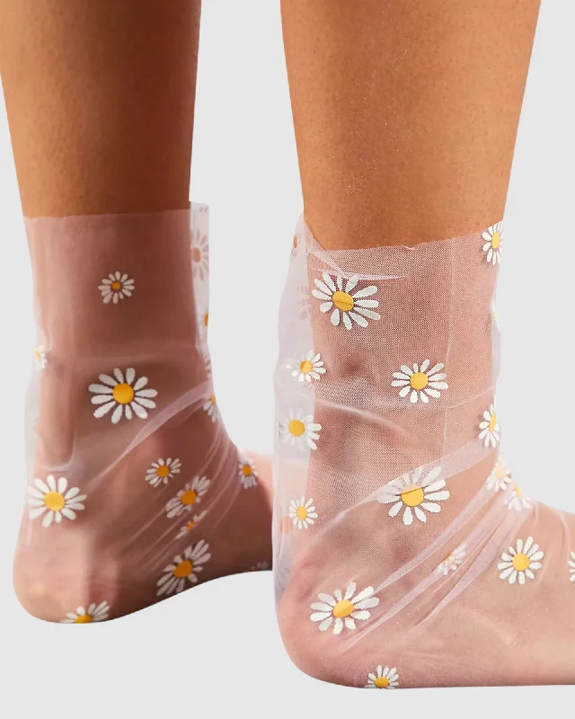 Instant Deal Daisy Tulle Socks - White