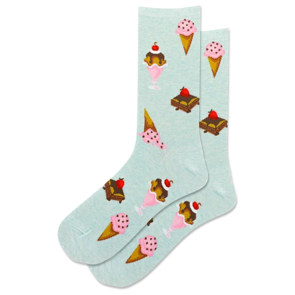 Weekend Shopping Bliss "Desserts" Cotton Crew Socks by Hot Sox - Medium