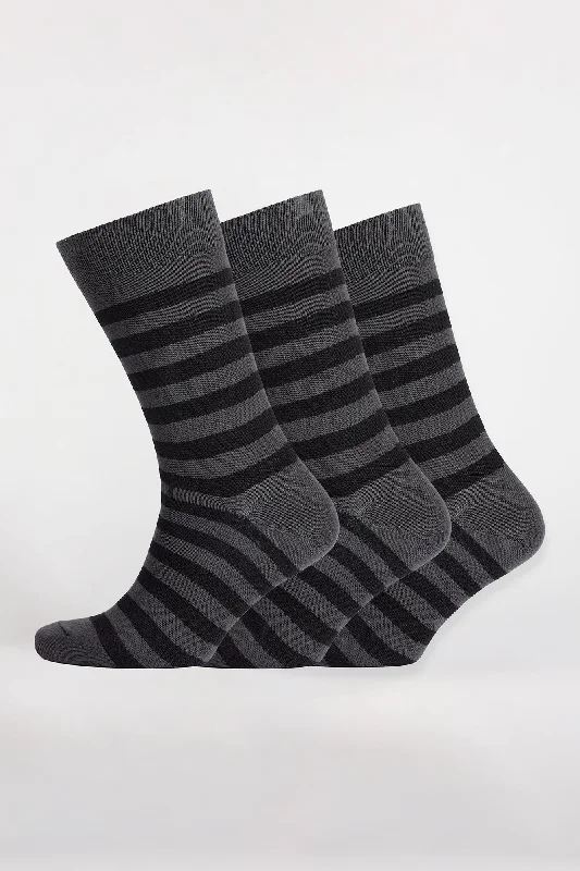 Super Discount Everyday Cotton Sock Stripe 3 Pack - Black/Grey