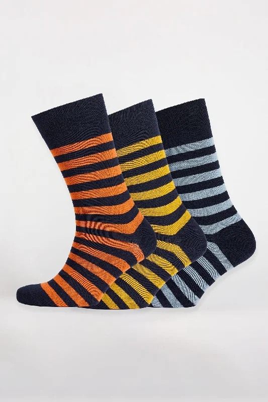 Weekend Specials to Love Everyday Cotton Sock Stripe 3 Pack - Orange/Yellow/Sky Blue