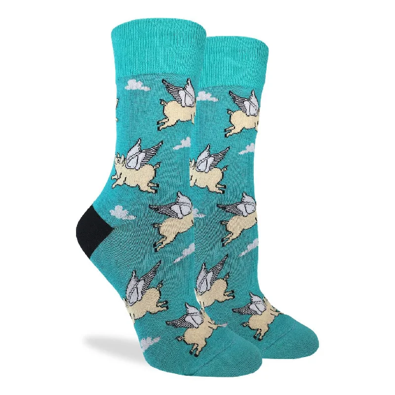 Exclusive Offer “Flying Pigs" Cotton Crew Socks by Good Luck Sock