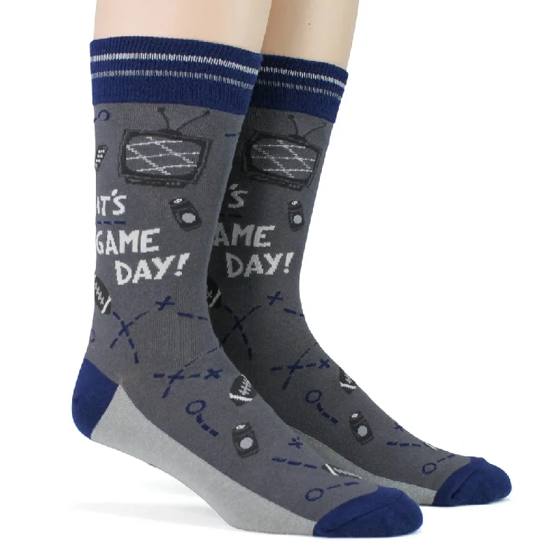 Midnight Madness Game Day Blue Grey Men's Crew Socks