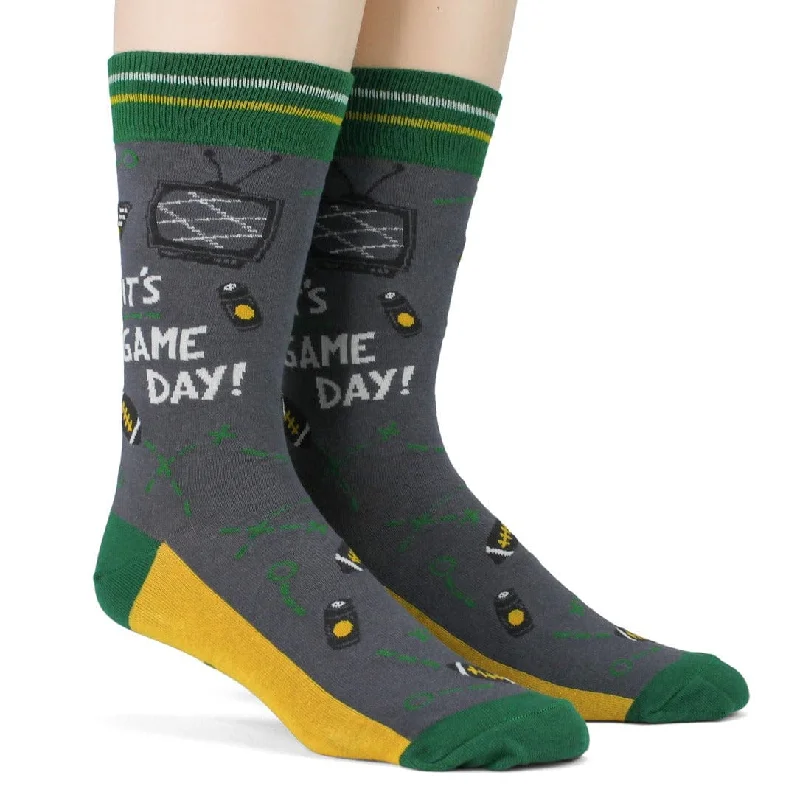 Steals and Deals Game Day Green Yellow Men's Crew Socks