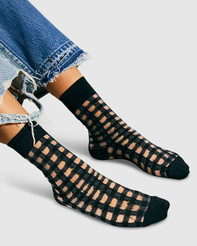 Can't Resist Gingham Places Sheer Sock - Black