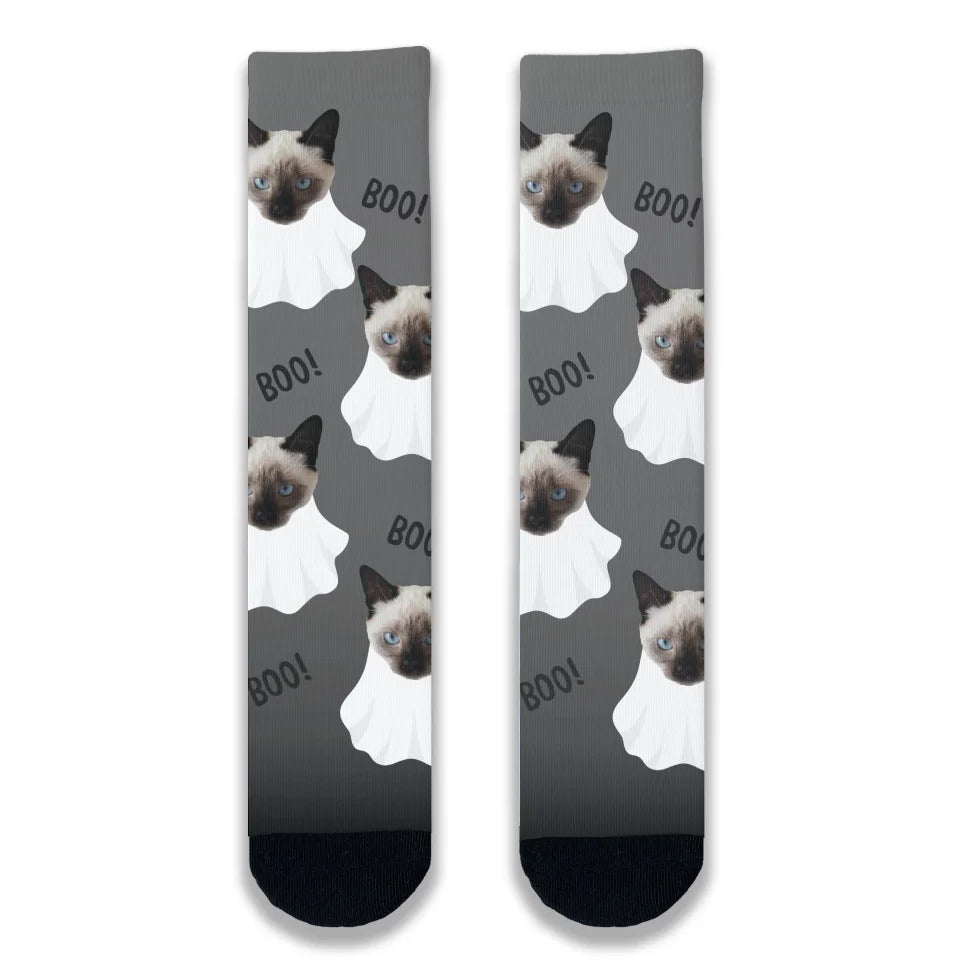 Halloween Cat Ghost Personalised Socks