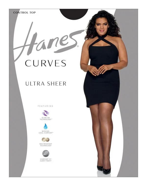 HANES CURVES 10 DEN ULTRA SHEER CONTROL TOP HSP001