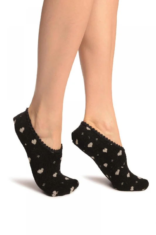 Flash Sale Hearts On Black With Lace Trim Angora Footies Socks