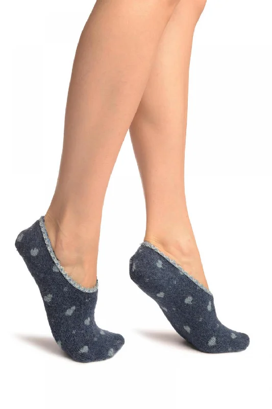 New Arrival Hearts On Blue With Lace Trim Angora Footies Socks