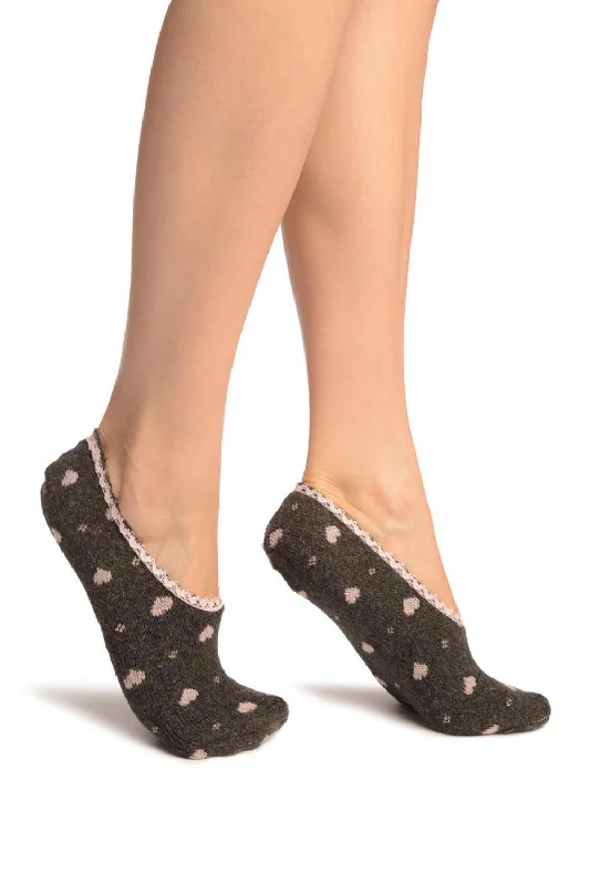 Sale Alert Hearts On Dark Grey With Lace Trim Angora Footies Socks