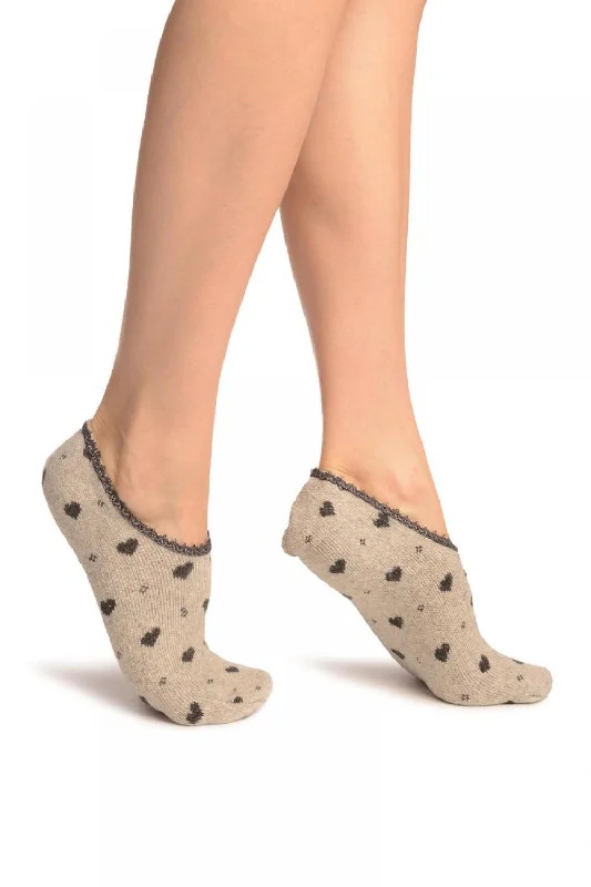 The Best Deal Hearts On Grey With Lace Trim Angora Footies Socks