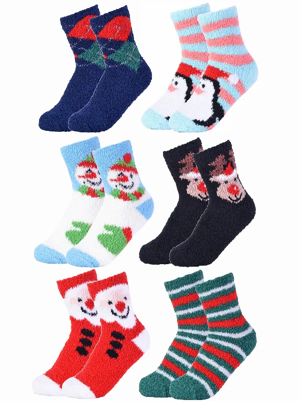 Weekend Discounts You Deserve Holiday Print Soft Plush 6 Pack Crew Socks