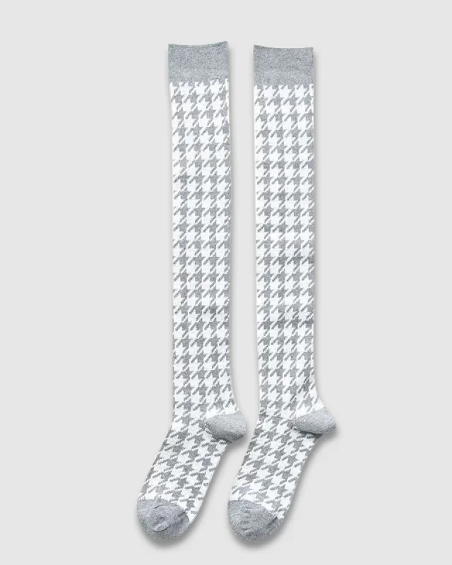 New Deal Houndstooth Knee High Socks - Grey