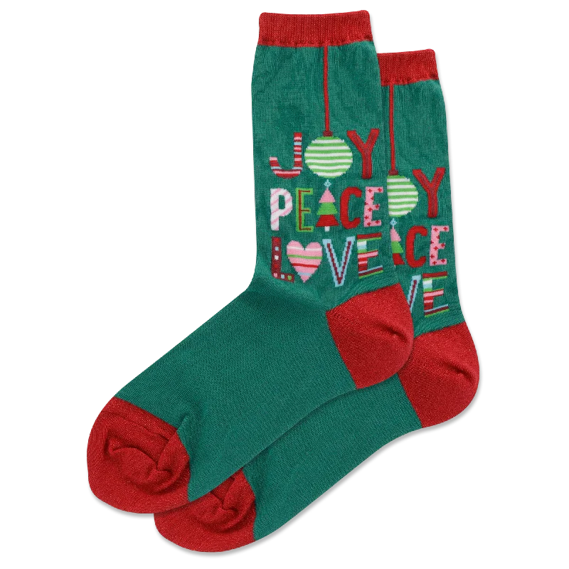 Weekend Deals That Amaze "Joy Peace Love" Cotton Crew Socks by Hot Sox - Medium
