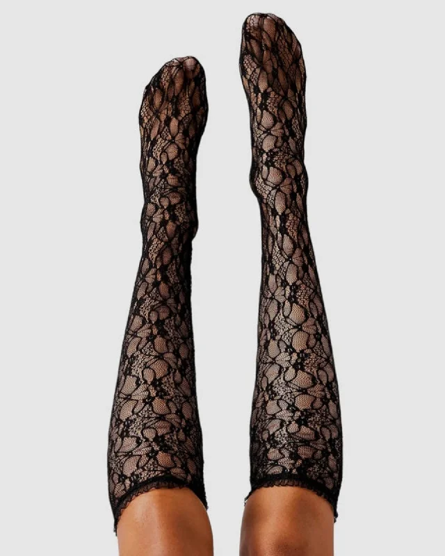 Discount Mania Lace Knee High Socks - Black