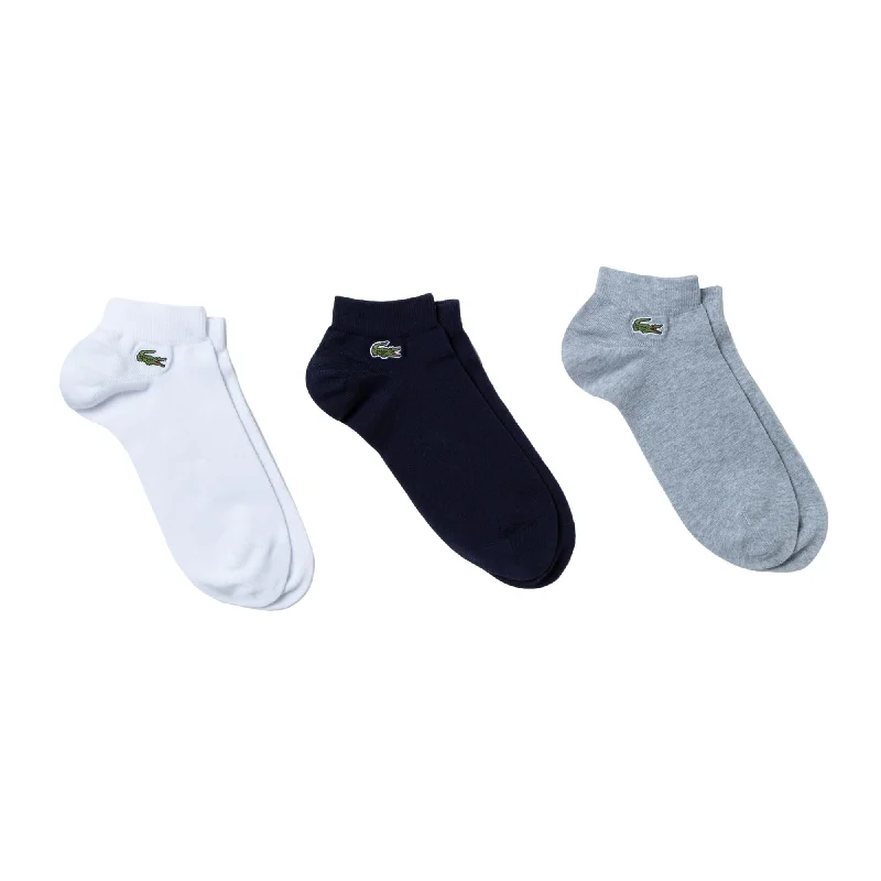 Super Deal Lacoste Unisex Low-Cut Sports Socks 3 Pack - Silver Chine/Navy Blue/White