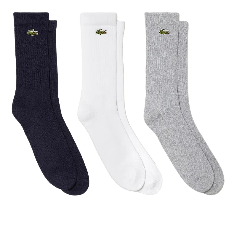Weekend Savings Galore Lacoste Unisex SPORT High-Cut Socks 3 Pack - Grey Chine / White / Navy Blue Weekend Savings Galore Lacoste Unisex SPORT High-Cut Socks 3 Pack - Grey Chine / White / Navy Blue