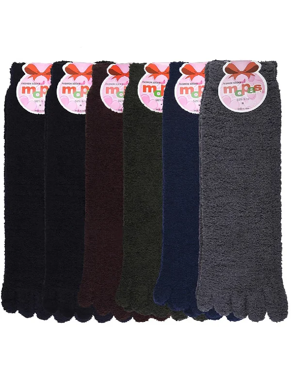 Exclusive Offer Ladies Dark Colors 6-Pack Fuzzy Knit Plush Toe Socks