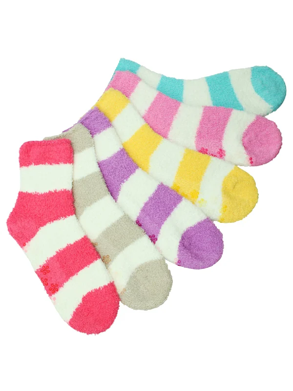 Hurry In Light Multicolor Thick Striped 6 Pack Fuzzy Womens Socks