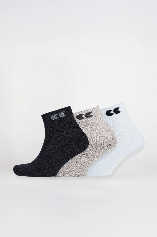 Massive Savings Logo Sports Cotton Sock Ankle 3 Pack - Black/Grey/White