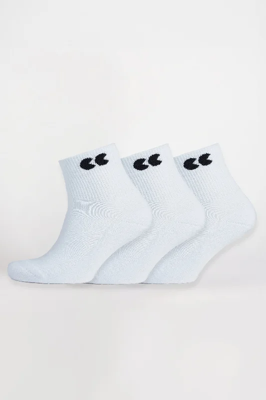 Price Slash Logo Sports Cotton Sock Ankle 3 Pack - White