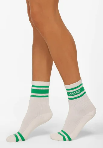 Celebrate the Weekend with Discounts Lorna Jane Varsity Crew Sock - Porcelain/Emerald