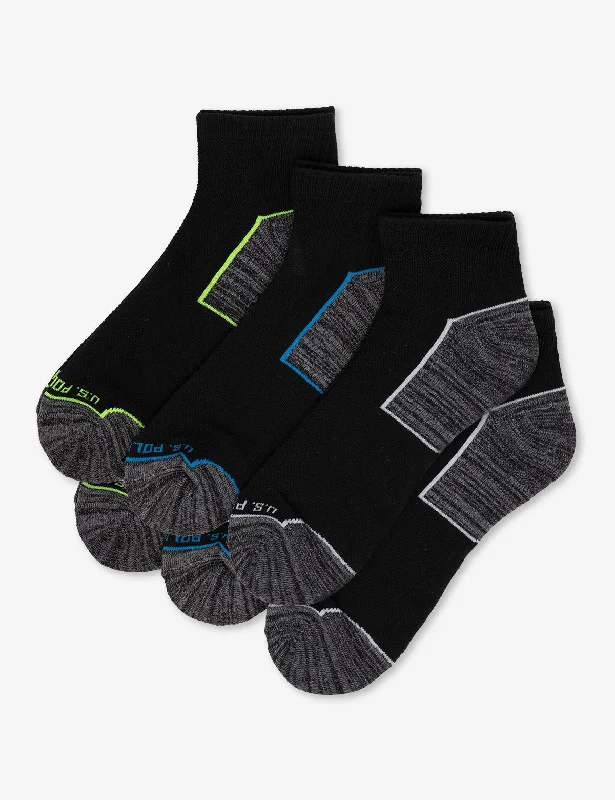 Top Pick MENS 6PK BLACK TIPPED QUARTER CREW SOCKS