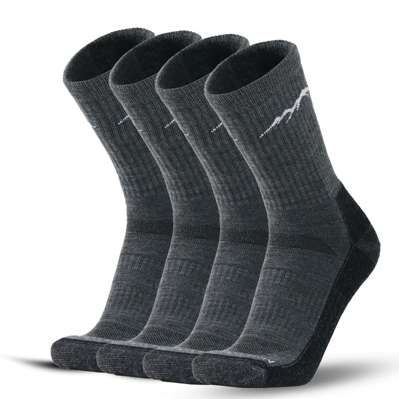 Act Fast Men's Merino Hike Crew Socks Charcoal Gray - 4 Pairs