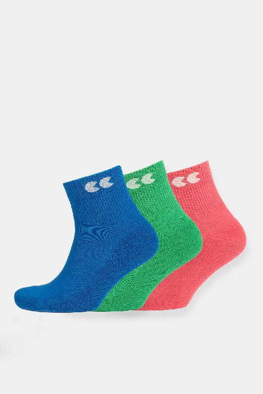 Mixed Colour Sports Ankle Socks 3 Pack - Cobalt/Apple/Pink