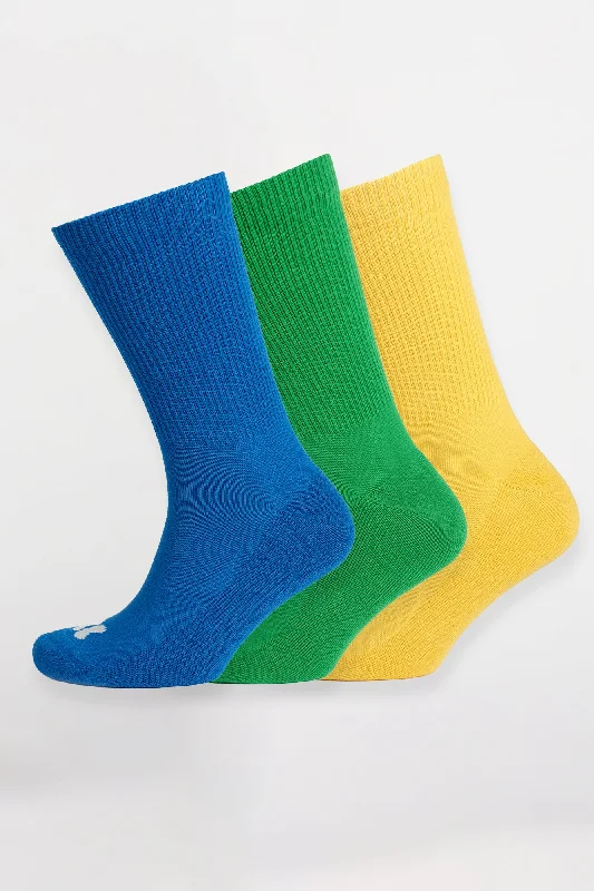 Instant Deal Mixed Colour Sports Calf Socks 3 Pack - Cobalt/Apple/Canary