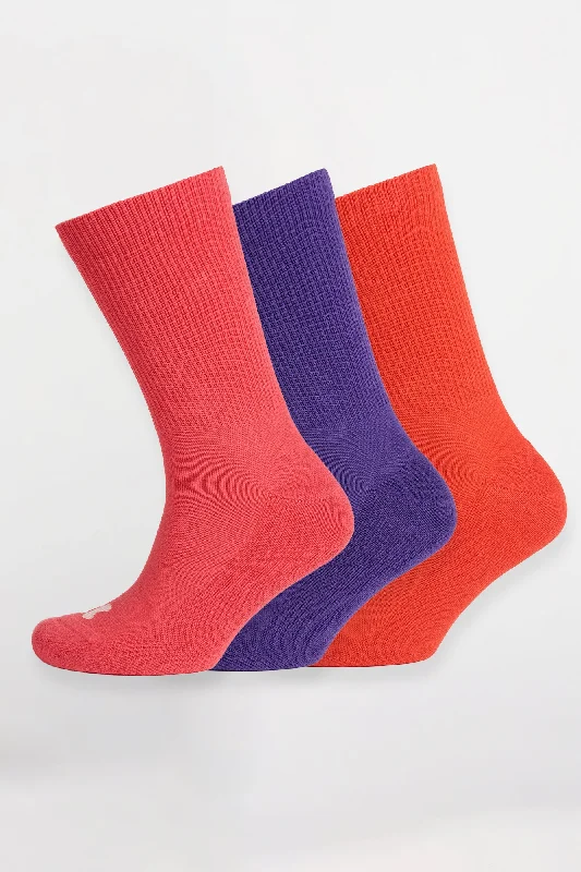 Lowest Price Mixed Colour Sports Calf Socks 3 Pack - Pink/Purple/Flame