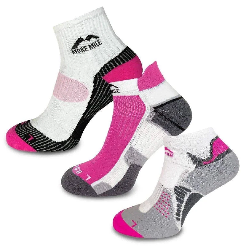 More Mile Womens Mixed 3 Pack Running Socks - Pink