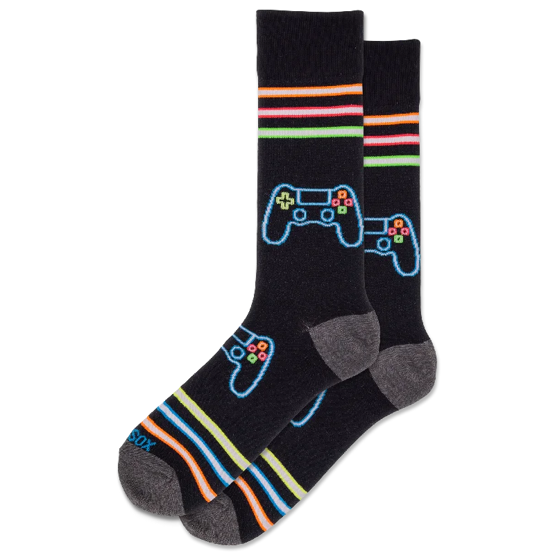 Half Price "Neon Gamer" Cotton Crew Socks by Hot Sox - Large