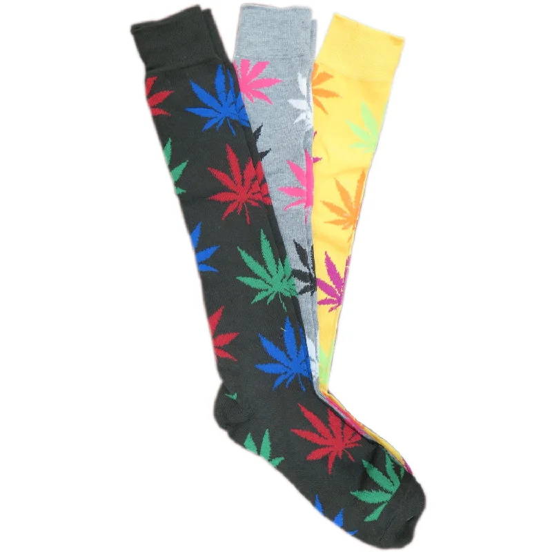 Quick Sale New Women's Assorted Color Weed Leaf Long Knee High Cotton Socks Size 9-11