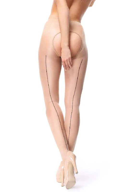 Time-Limited Offer Open Crotch Back Seamed Tights Beige 20 Denier
