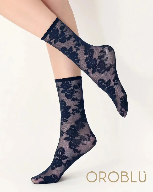 Big Savings Oroblu Little Roses Sheer Socks Blue VOBC67927