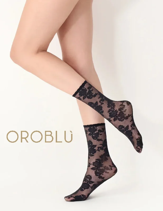 Bargain Alert Oroblu Little Roses Sheer Socks Black VOBC67927