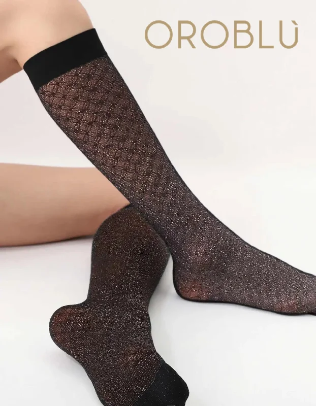 Weekend Discounts You Deserve Oroblu Sale Sparkly Lace Knee Highs Black VOBC67541