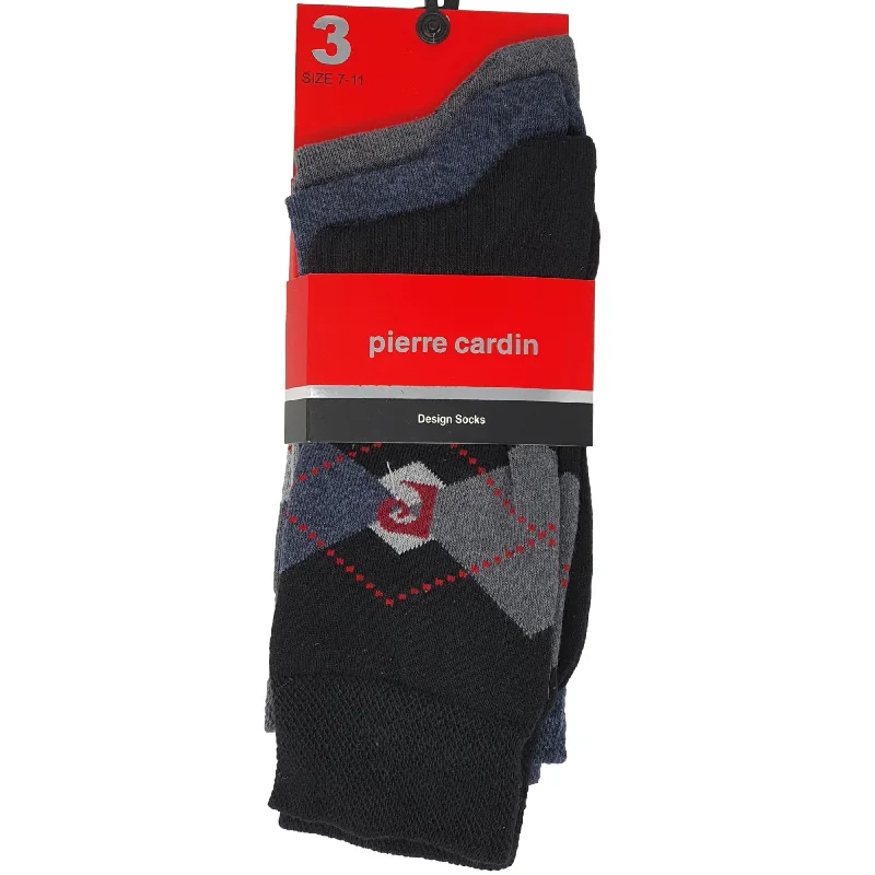 Bonus Offer Pierre Cardin 3Pk Men'S Cotton Blend Argyle Design Socks - Grey/Blue