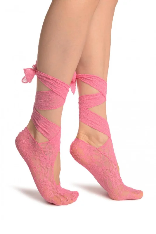 Year-End Deals Pink Stretch Lace Ballet Pointe Footies