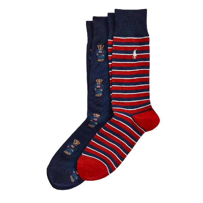 Unbeatable Deal Polo Ralph Lauren Polo Bear Trouser Sock 2-Pack Navy Bear/Stripe